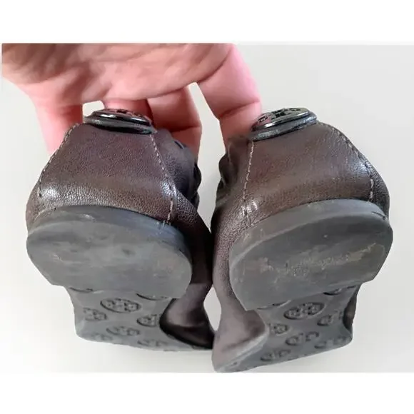 TORY BURCH Leather Snakeskin Ballet Flat Slip-On Shoe Grey Gunmetal Logo WMNS 9 - Picture 11 of 14